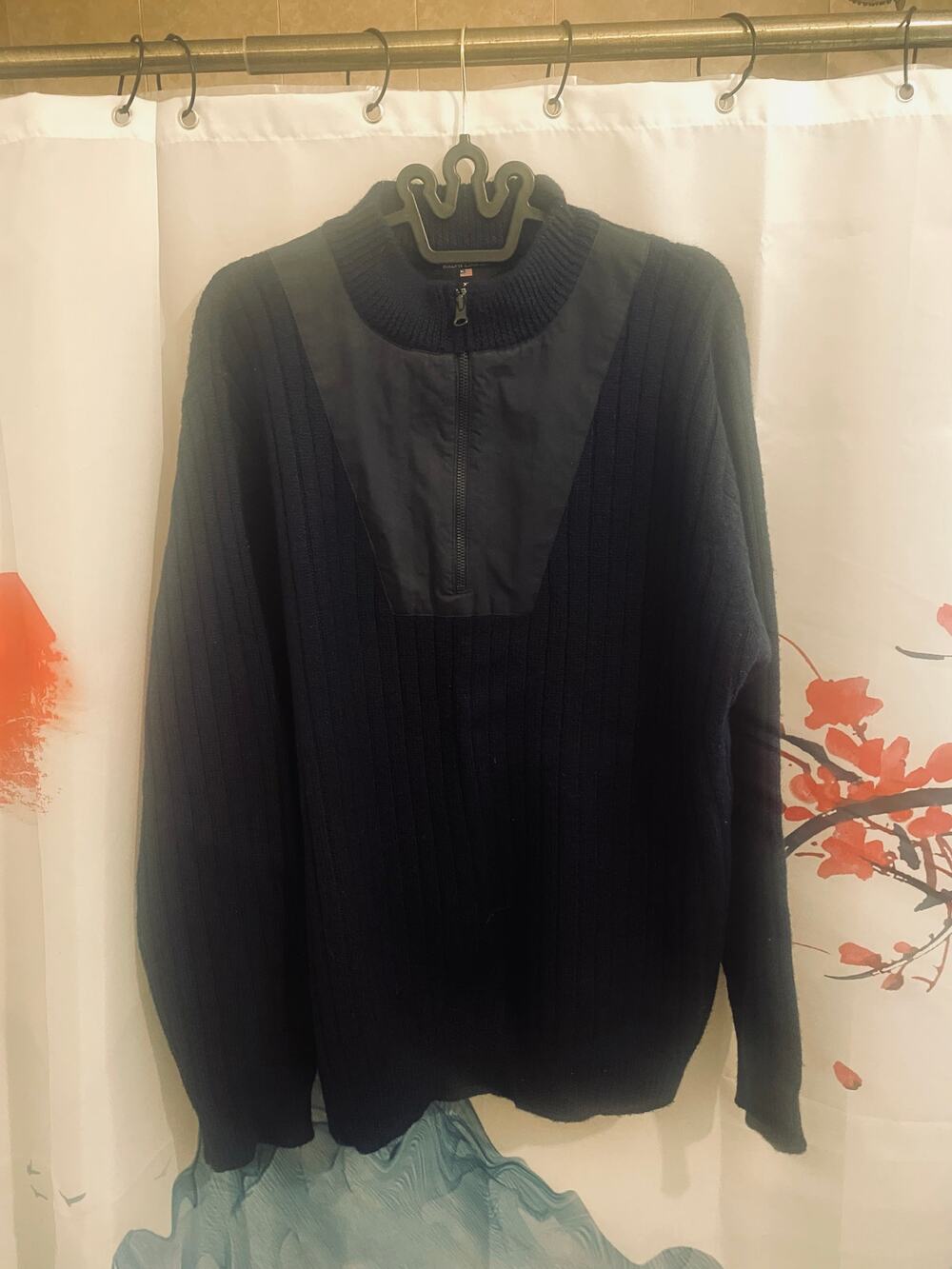 Vintage Ralph Lauren 100% Wool Military Quarter Zip Navy Blue Sweater